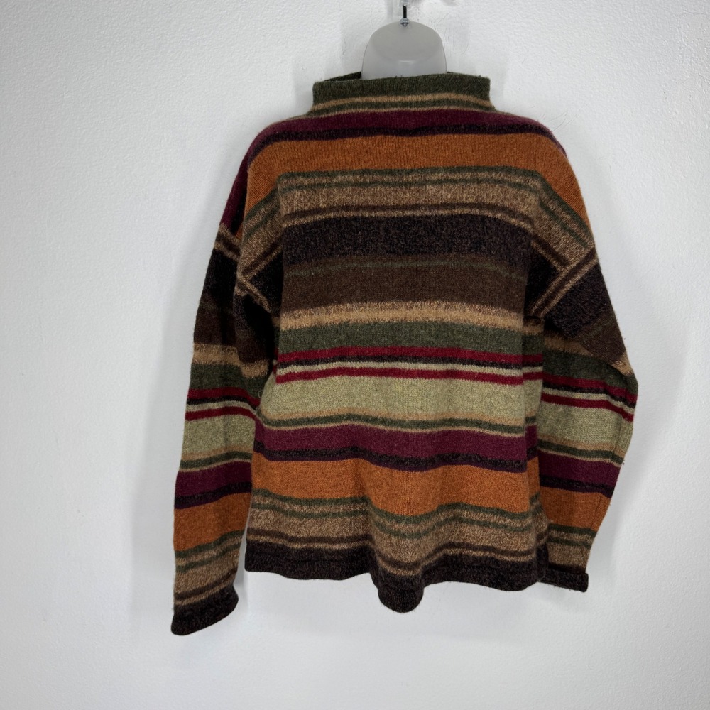 Vintage Womens Earthy Striped Lambswool Mock Neck Sweater Size M Rustic Cabin